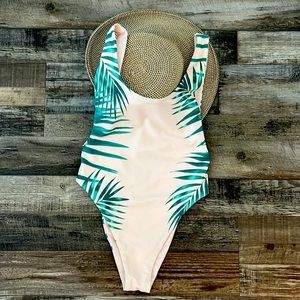 Aerie Tropical Leaf One-Piece Swimsuit - Green and Cream